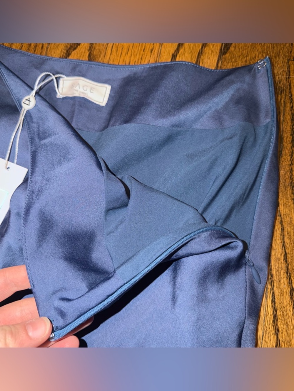 Sage Slate Blue Satin Flowy Midi Skirt NEW - Picture 5 of 8